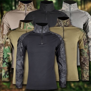 เสื้อยืดแขนยาว ระบายอากาศได้ดี ลายพราง สไตล์ทหาร สําหรับผู้ชาย ตั้งแคมป์ เดินป่า