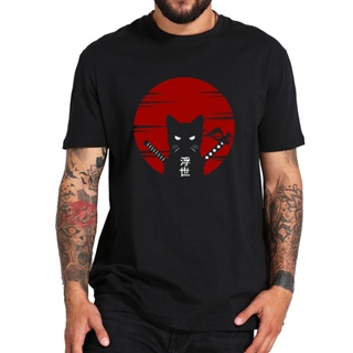 Dark Style Samurai Cat Tshirt Japan Style Ukiyoe Culture Original Design Digital Print 100% Cotton Tops Tee_08