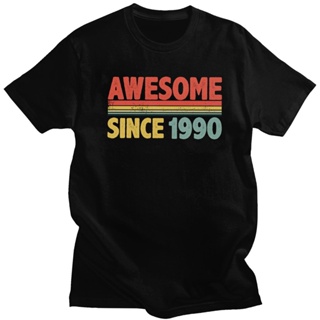 Top Tees Trendy Awesome Since 1990 T Shirt Vintage Retro Style Born In 1990 Tshirt Men Short Sleeve 30th Birthday C_03