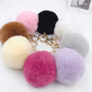 1Pcs 8ซม.ขนสัตว์ปลอมยี่ห้อกระเป๋าพวงกุญแจ Pompom พวงกุญแจรถทองสีโซ่ Pompons ปลอม Fox ขนสัตว์กระต่าย charms Chain