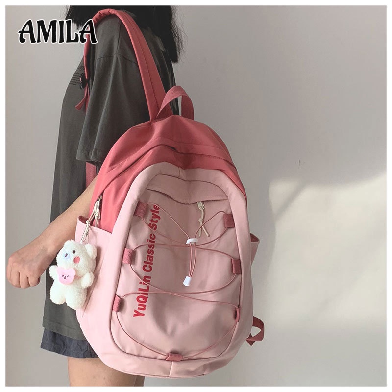 amila-กระเป๋านักเรียนหญิง-ins-แบรนด์กระแสน้ำญี่ปุ่นความจุขนาดใหญ่เวอร์ชั่นเกาหลีของฮาราจูกุลมนักเรียนมัธยมต้นนักเรียนมัธยมปลายนักเรียนกระเป๋าเป้สะพายหลัง-ไม่มีจี้