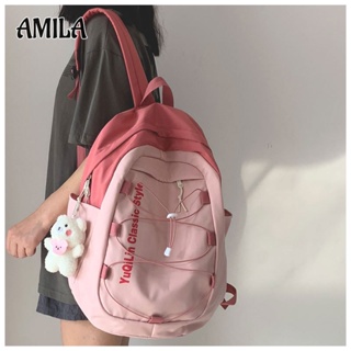 AMILA  กระเป๋านักเรียนหญิง ins แบรนด์กระแสน้ำญี่ปุ่นความจุขนาดใหญ่เวอร์ชั่นเกาหลีของฮาราจูกุลมนักเรียนมัธยมต้นนักเรียนมัธยมปลายนักเรียนกระเป๋าเป้สะพายหลัง(ไม่มีจี้)