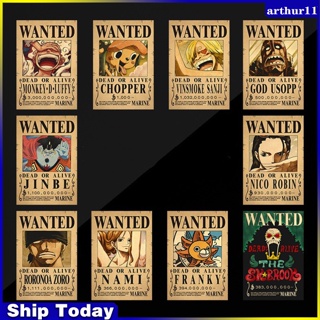 โปสเตอร์กระดาษคราฟท์ ลายอนิเมะ One Piece Luffy 1.5 Billion Bounty สไตล์วินเทจ สําหรับตกแต่งผนัง