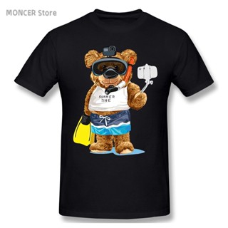 T-shirt  เสื้อยืด ลาย Dive Selfie Teddy Bear สําหรับผู้ชายS-5XL_02