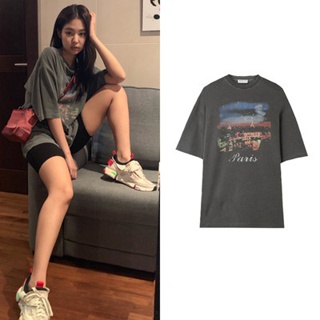  ใหม่เอี่ยมready in stock blackpink Jennie เสื้อยืดผู้หญิง oversize short sleeve T shirt crop tops เสื้อผ้าแฟชั่นสไต