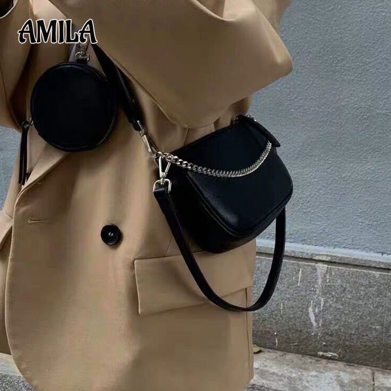 amila-กระเป๋าสะพายข้างผู้หญิงทรงบาแก็ตต์สามในหนึ่งเดียวเนื้อสัมผัสคุณภาพสูงใหม่ทั้งหมด