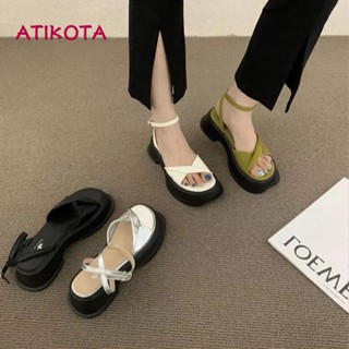 Atikota รองเท้าส้นสูง ประดับโบว์ เหมาะกับใส่กลางแจ้ง แฟชั่นฤดูร้อน สไตล์โรมัน สําหรับนักเรียนผู้หญิง