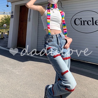 DaDulove💕 2023 New Korean Version of Ins Embroidery Womens Jeans Niche High Waist Loose Wide Leg Pants