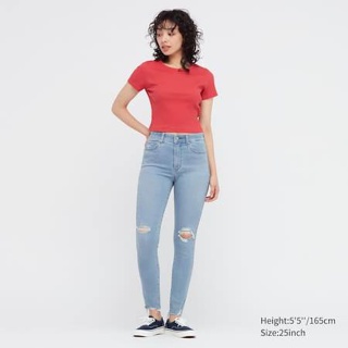 กางเกงยีนส์ แต่งขาด ยูนิqlo Ultra Stretch High Rise Skinny Distressed Jeans แท้ 💯