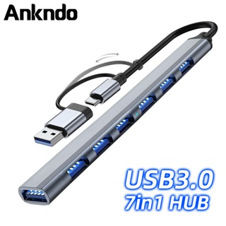 Ankndo 7 in 1 อะแดปเตอร์ฮับแยก USB C 3.0 4 พอร์ต OTG สําหรับคอมพิวเตอร์ แล็ปท็อป
