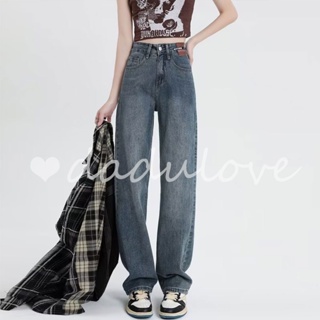 DaDulove💕 New Korean Version of Ins Niche Retro Blue Jeans High Waist Loose Wide Leg Pants Womens Straight Pants