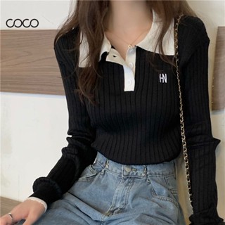 Coco~เสื้อยืด เสื้อถัก Slim Fit สั้นถักด้านบน สไตล์เกาหลี เสื้อผ้าแฟชั่นสตรี