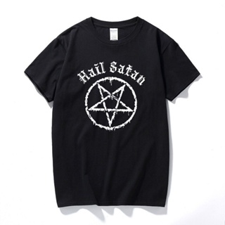 เสื้อยืดลําลอง แขนสั้น พิมพ์ลาย Hail Satan Pentagram rock goth unholy satanic punk emo แฟชั่นสําหรับผู้ชาย 2022_04