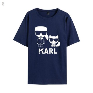 พร้อมส่ง☂✳☸อุปทานข้ามพรมแดนใหม่ Karl Lagerfeld เทรนด์แฟชั่น Karl Lagerfeld พิมพ์เสื้อยืดแขนสั้น