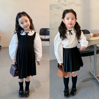 Bobora ชุดเสื้อเชิ้ต คอปกตุ๊กตา กระโปรง สองชิ้น สไตล์เกาหลี สําหรับเด็กผู้หญิง