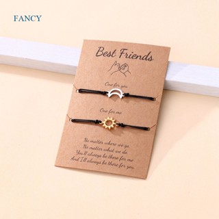 Fancy สร้อยข้อมือ เชือกถัก จี้ดวงอาทิตย์ ดวงจันทร์ ดาว หัวใจ แฮนด์เมด ของขวัญวันวาเลนไทน์ สําหรับผู้หญิง 2 ชิ้น ต่อชุด