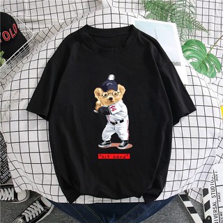 SALES T-SHIRT PEREMPUAN LELAKI BAJU TEDDY BEAR PLAY BASEBALL T-SHIRT WOMEN MEN KAIN COTTON/Wanita/Oversize/Plus Siz_02