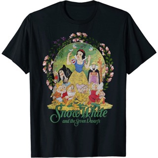 Disney Snow White Group Shot Classic Poster Floral Wreath T-Shirt New fashion high quality round neck pure cotton_01