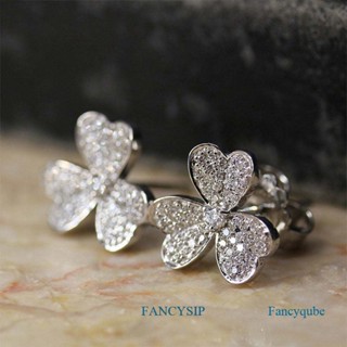 Fancysip ต่างหูสตั๊ด รูปดอกไม้ ใบโคลเวอร์ 3 ใบ ประดับเพชร คุณภาพสูง