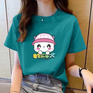 เสื้อยืดคอกลม แขนสั้น พิมพ์ลาย ทรงหลวม สไตล์เกาหลี แฟชั่นสําหรับผู้หญิง