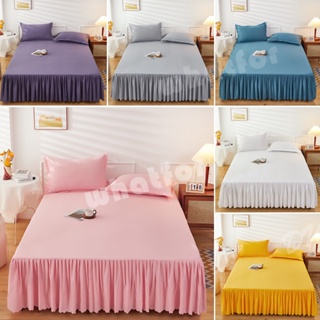 (12 สี) ใหม่ ผ้าคลุมเตียง สีพื้น พร้อมผ้าคลุมเตียง แต่งลูกไม้ ควีนไซซ์ คิงไซซ์