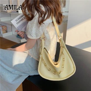 AMILA ฤดูร้อนสไตล์ใหม่กระเป๋าสะพายผู้หญิงสีเหลืองครีมที่อ่อนโยนและเรียบง่ายอย่างมีสไตล์กระเป๋าสะพายไหล่สายโซ่