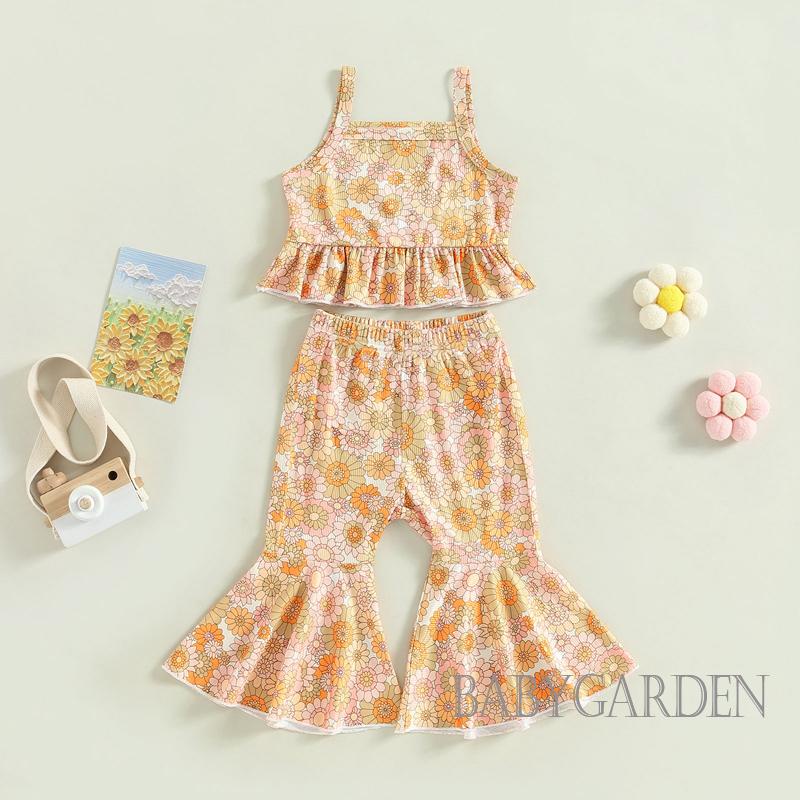 babygarden-1-5-ปี-ชุดเสื้อผ้าเด็กผู้หญิง-พิมพ์ลายดอกไม้-ยกทรง-และกางเกงขาบาน-ยืดหยุ่น-ลําลอง