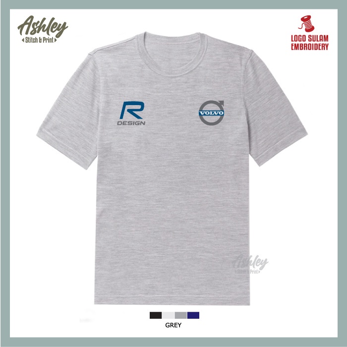 เสื้อยืดt-shirt-round-neck-sulam-new-volvo-powered-by-r-design-volvo-racing-new-casual-volvo-casual-cotton-fashion-embro