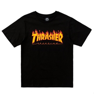 [S-5XL] พร้อมสต็อกสินค้าใหม่ Thrasher สตรีท เปลวไฟ ข้อความ อินเทรนด์เสื้อยืดเสื้อยืดฤดูร้อน [S-XXL]