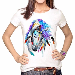 Watercolor Horse Head Print Women T Shirt_01
