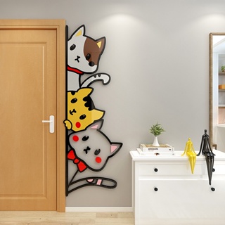 สติกเกอร์อะคริลิค ลายการ์ตูนแมวน่ารัก 3D มีกาวในตัว สําหรับติดตกแต่งผนังบ้าน ห้องเด็ก