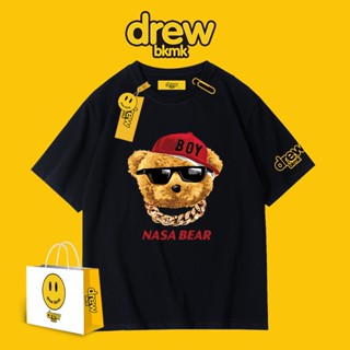 drew smiley short-sleeved T-shirt bear cartoon astronaut tide brand loose men and women printed couples wear autumn_01