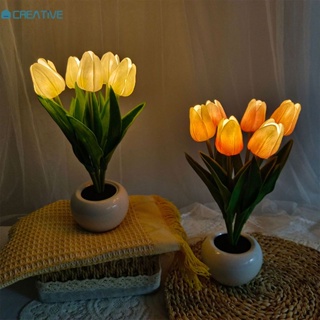 สร้างสรรค์จำลองดอกทิวลิปดอกไม้ประดิษฐ์ LED ไฟกลางคืนโคมไฟข้างเตียงบรรยากาศแสงคาเฟ่ตกแต่งตกแต่งภายในของขวัญวันวาเลนไทน์ [COD]