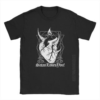 มาใหม่ เสื้อยืด ผ้าฝ้าย พิมพ์ลาย Baphoheart Satan Loves You Satanic Dark Devil Hell Demon Skull สําหรับผู้ชายS-5XL_01