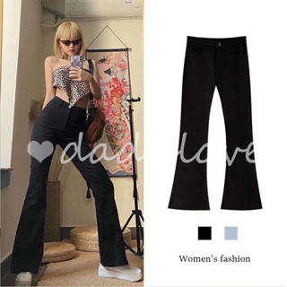 DaDulove💕 2023 New Korean Version of Ins Black High Waist Flared Pants Elastic Raw Edge Slim Fit Jeans