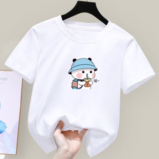 tshirt printing custom Anime Girl Big Girls T-shirt Cartoon Hat Bear Print Basic Design baju budak perempuan set mu_07
