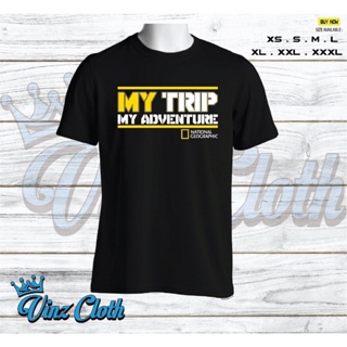 เสื้อยืดสีขาว เสื้อยืด พิมพ์ลาย My Trip My Adventure NatGeo คุณภาพดีS-5XL