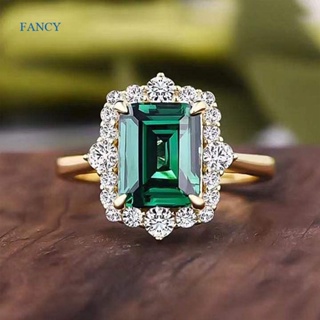 Fancy แหวนหมั้น ประดับเพทาย ทรงเรขาคณิต ทรงสี่เหลี่ยม สีเขียว หรูหรา เครื่องประดับ สําหรับผู้หญิง