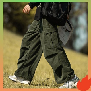 กางเกงทรงลุง กางเกงดิกกี้ กางเกงทำงานสไตล์ญี่ปุ่น cityboy ผู้ชายไซส์ใหญ่ oversize กางเกงยาวขากว้างตรงผ้าลูกฟูกแบรนด์แฟชั่นสไตล์อเมริกัน