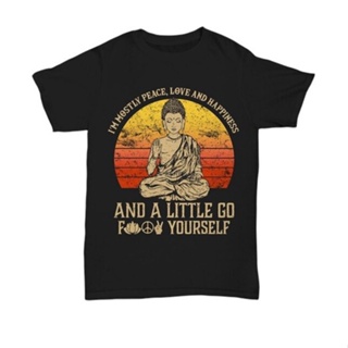 ▽Im Mostly Peace Love Happiness Retro Buddha Namaste Yoga T Shirt Zen Master TeeCool Casual pride m_04