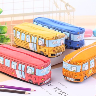 กล่องดินสอ ผ้าแคนวาส ขนาดเล็ก ลายรถบัส สัตว์ สร้างสรรค์ เหมาะกับนักเรียน ผู้ชาย และผู้หญิง สําหรับใส่เครื่องเขียน