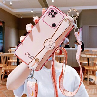 เคสโทรศัพท์มือถือ ชุบไฟฟ้า พร้อมสายคล้องมือ สําหรับ Redmi 10a 10c 10 9c 9a