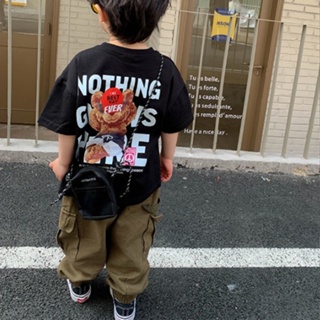 set summert shirt roblox boyChildren S Clothing Baby Summer Clothes 2022 New Black Fried Street Teddy Bear Alphabet_02