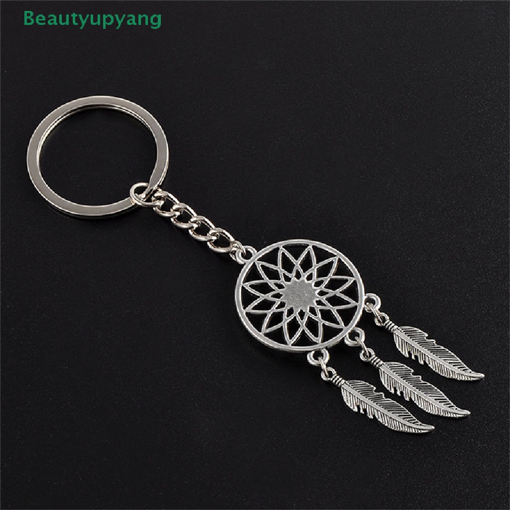beautyupyang-ใหม่-พวงกุญแจโลหะ-สีเงิน-ขนนก-พู่ดักฝัน-พวงกุญแจ