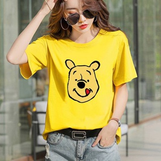 【Ready Stock】Women Round Neck Short Sleeve T-Shirt Tops Cartoon pooh bear print_07