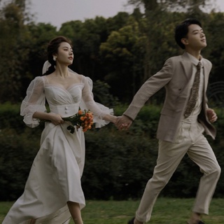 ชุดเดรสแต่งงาน สีขาว สไตล์เกาหลี QH039