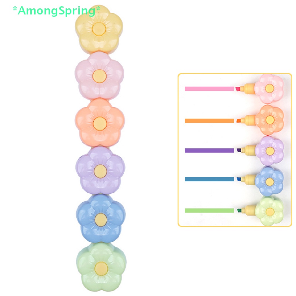 amongspring-gt-ปากกามาร์กเกอร์-เรืองแสง-ลายดอกไม้น่ารัก-เครื่องเขียน-สําหรับโรงเรียน-5-สี