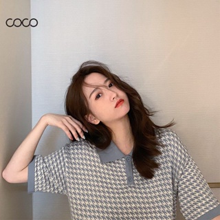 Coco~เสื้อยืด เสื้อยืดถักสั้น เวอร์ชั่นเกาหลีหวานสไตล์น่ารัก