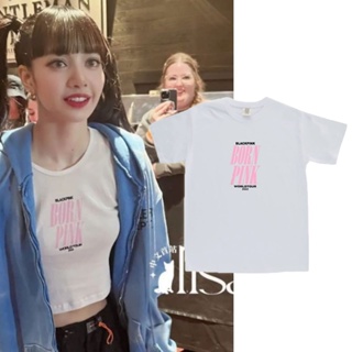 เสื้อยืดKPOP BLACKPINK BORN PINK World Tour Lisa Dallas Same Cotton T-shirt Women Plus Size Korean ins Short-sleeved Top