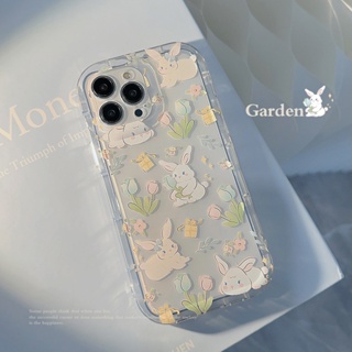 เคสซิลิโคนใส ลายการ์ตูนกระต่าย ดอกไม้น่ารัก สําหรับ Iphone 14 11 12 13 PRO MAX AT0031